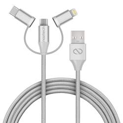 HYBRID 3-IN-1 USB TO MICRO USB + USB-C + MFI LIGHTNING BRAIDED CABLE | 6FT | GRAY