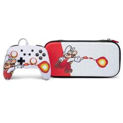 NINTENDO SWITCH ENHANCED WIRED CONTROLLER AND SLIM CASE BUNDLE MARIO FIREBALL